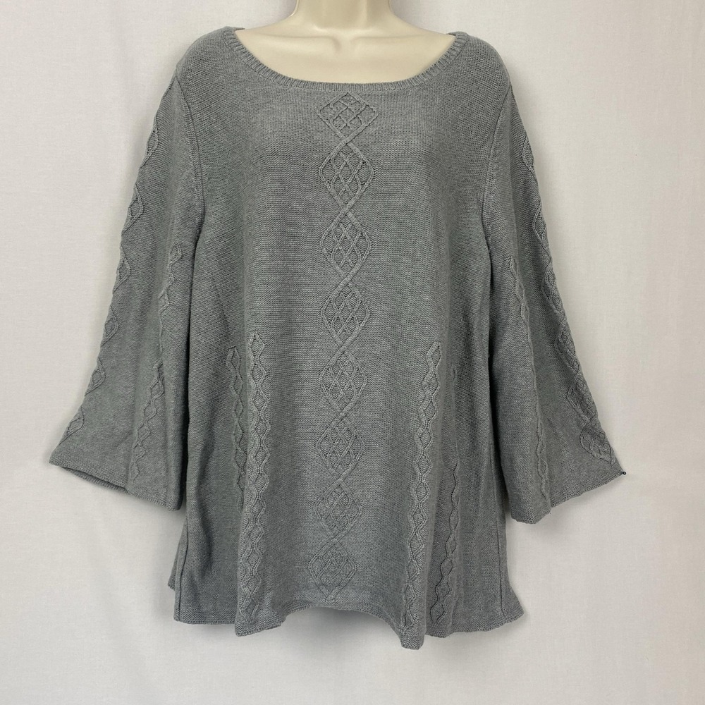 Soft Surroundings Silk Cashmere Cable Knit Sweater 1X Gray Tunic Flowy Cozy Reza